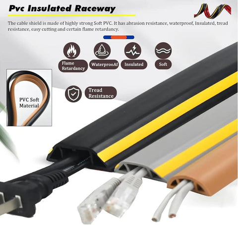 Heavy Duty Wire Protector Tubing With Non Slip Surface Stick-On Cable Covers shown with PVC material and multiple cables