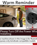 Man checking Nema 14-50R Straight Blade Receptacle, 50 Amp 125/250V Electric Vehicle Socket For Rvs during EV charging in garage.