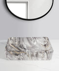 USZWBY Vessel Sinks Marble Pattern Modern Simple Wash Basin Table Bathroom Balcony Square Ceramic Bathroom Bowl Sink on a marble countertop.