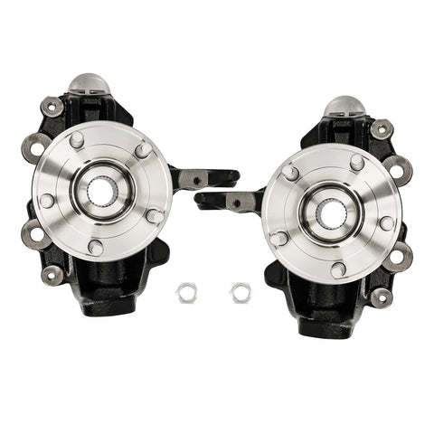 Front Steering Knuckle And Wheel Bearing Hub Assembly Kit For Ford Focus 2012 2018 Front Left And Right 2 Piece Set Replaces BR935005LK BR935006LK Direct Fit No Fuss Install showing front view