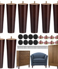 8 Inch Round Solid Wood Furniture Legs Set Brown 8 Pieces With M8 T Nuts Screws Insert Nuts And Felt Non Slip Pads Replacement Sofa Couch Armchair Cabinet Dresser Leg Kit For DIY Projects
