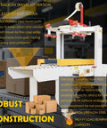 Rock Solid Automatic Carton Sealer Machine For Shipping Boxes And Cases Top And Bottom Continuous Tape Dispenser showing smooth stainless steel travel path.