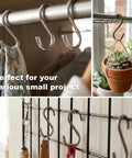 200 Piece 1 Inch Stainless Steel S Hooks For Curtain Hanging DIY Jewelry Pet Name Tags Key Rings Craft Assembly And Hella Versatile Mini Hardware Connector Clips with kitchen towels and potted plant.