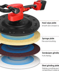 Heavy Duty 1880W Handheld Drywall Sander With Six Speed Controls showing various sanding plates for versatile wall finishing.