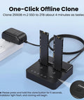 Dual Bay NVMe M.2 SSD Docking Station Offering Offline Clone Duplicator Functionality With 20Gbps USB 3.2 Interface, showing two M.2 SSDs