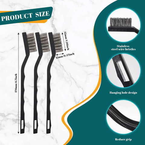 15 Piece Mini Stainless Steel Wire Brush Set With Curved Handles For Removing Rust And Welding Slag, Includes 2 Cleaning Scrapers