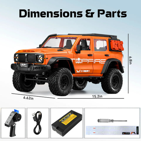 1/12 Scale RC Crawler Ready for Off Road Action, 4x4 Rock Truck RTR with 2.4GHz Remote, orange GWM Tank 300 Inspired Body