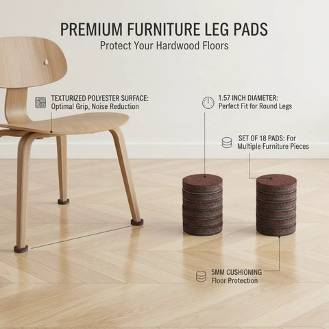 Round Polyester Furniture Floor Protectors And Leg Pads For Hardwood Floors 1.57 Inch Diameter Non Slip Glides For Chairs And Tables 18 Pack