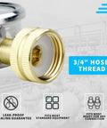 Close-up of lead-free brass fittings on a 0-200 Psi Water Pressure Gauge with 2.5 inch dial and three quarter inch hose thread.