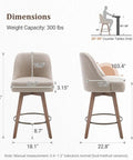 Dimensions and design details of Set of 3 Counter Height Bar Stools with Backs, 26 Inch Seat Height, mid century style on wood legs