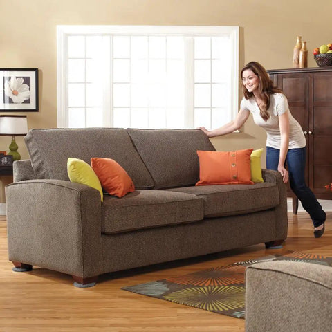 5 Inch Round Multi Surface Furniture Sliders For Carpet And Hard Floors With Removable Hardwood Socks in use moving sofa