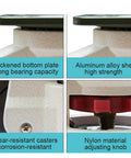 Heavy Duty Nylon Swivel Castor Wheels Four Pack image showing thickened bottom plate, aluminum alloy shell, and nylon adjusting knob.