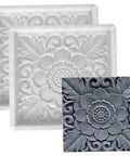 Two Pack Antique Lotus Concrete Paver Molds for DIY Garden Path Stepping Stones showing detailed floral design and plastic material