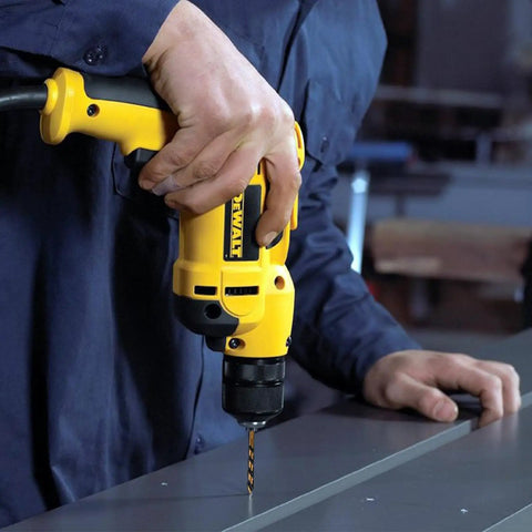 Person using a power drill with Hyper Step HSS Cobalt Drill Bit Set 1/8 to 1/2 Inch, 13 Pc Stubby TurboStep Mechanics, industrial-grade