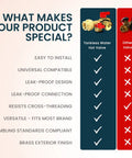 Comparison chart highlighting features of Tankless Water Heater Isolation Valve Kit Three Quarter Inch Complete Brass Female To Female Threads.