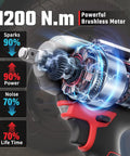 Built Tough Half Inch Cordless Impact Wrench Delivers Serious Grunt For Auto Work Compatible With Milwaukee 18V Batteries showing powerful brushless motor.