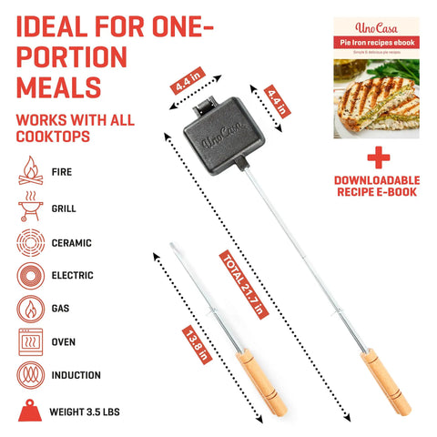 Cast Iron Pudgy Pie Maker For Campfire And Outdoors With Extended Handle Built For Easy Grilling Pre Seasoned Heavy Duty Pie Iron