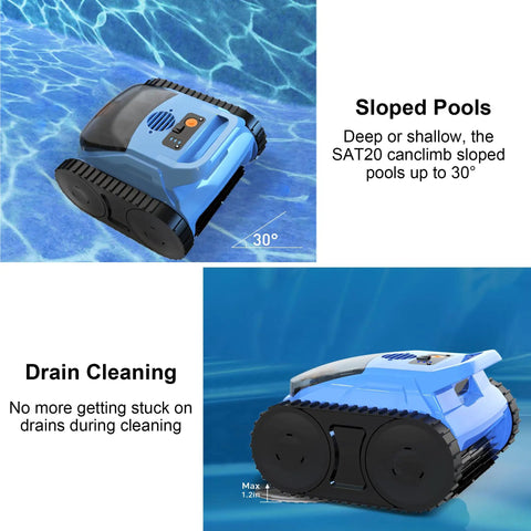 Cordless Robotic Pool Cleaner For Inground Pools 2026 Upgrade demonstrating wall climbing and drain cleaning capability