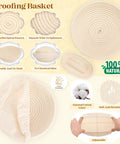 Chart detailing features of proofing baskets from Pink Sourdough Bread Making Kit With Round Nine Inch And Oval Ten Inch Proofing Baskets.
