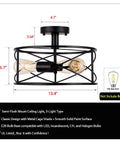 Dope 3 Light Semi Flush Mount Ceiling Light Industrial Black Metal with E26 base dimensions diagram
