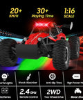 Ultra Fast 2.4GHz Remote Control Monster Truck For Kids 3 4 5 6 7 Plus With LED Headlights, red RC car on colorful background