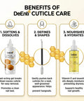 Benefits of DeEnti cuticle care with citrus remover, metal pusher tool, and 2oz cuticle oil from At Home Cuticle Care Kit With Citrus Scented Remover 8oz Cuticle Oil 2oz And Metal Pusher Tool For Salon Quality Nail Care Manicure And Pedicure Bundle Perfect Gift For Nail Techs.