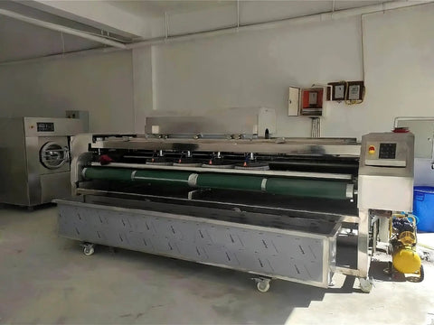 Professional Automatic Industrial Washer Dryer That Kills Stubborn Carpet Dirt Without A Sweat And Delivers Serious Bang For Your Buck While Keeping Commercial Floors Looking Spotless Under Heavy Daily Wear, heavy-duty unit with green rollers.