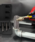 Premium Heavy Duty Pipe Extractor Tool Set For 1/8 In To 1 Inch Pipes, Professional Broken Screw Removal Kit With Steel Bits For Schedule 40 And 80 Plumbing Repairs That Actually Get The Job Done Right. tool removing a broken pipe section from galvanized plumbing elbow