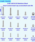 Durable 304 Stainless Steel Hex Socket Head Cap Screws With Nuts Set 360 Piece Assortment Sizes 2-56 4-40 6-32 UNC