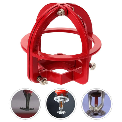 Top Shelf Fire Sprinkler Head Guard Cover Two Pack Durable Steel Protector Cage With No Sweat Mounting and Dang Good Bump Defense For Residential Or Commercial Spaces Knock Resistant Cap. Red metal sprinkler head guard.