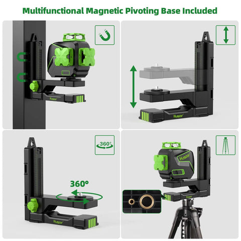 Magnetic pivot base of 3 X 360 Cross Line Laser Level 3D Self Leveling with Green Beam for accurate alignment setup