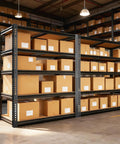 Heavy Duty 5-Tier Garage Shelving Unit With 2400 Lb Capacity, Adjustable Steel Storage Racks For Carport, Warehouse Or Basement, 72 Inch High By 40 Wide By 20 Deep, Industrial Grade Organization, black steel shelves with boxes in warehouse