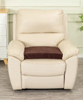 Comfy Long Sitting Recliner Cushion For Elderly Seniors 20x20x3 Inch Thick Foam Seat Pad With Soft Tufted Layer No Thigh Pressure Leaves Coffee Color on a beige recliner.
