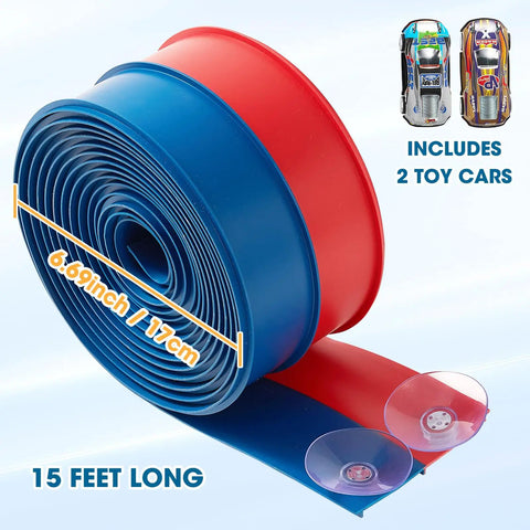Flexible Fifteen-Foot Fun-Filled Kids Race Track With Two Toy Cars Safe US-Certified PVC Repeats Bends And Loops Compatible 1/64 Scale
