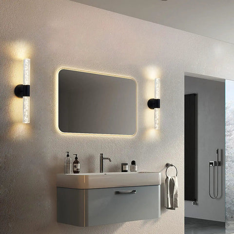 Black Modern LED Vanity Light Fixture Wall Sconce With Bubble Crystal Design Nineteen Point Eight Inch Long 3000K Warm White