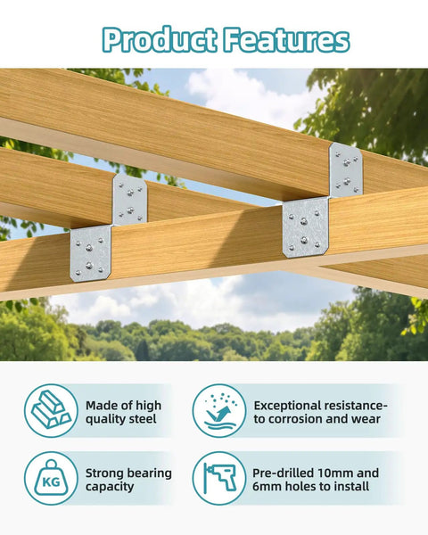 Heavy Duty 4x4 Post Bracket Kit For Wood Posts Pergolas Decks Porches Beams Made From Solid Carbon Steel 4mm Thick Built Tough For Superior Load Bearing Anti Bend Rigidity And Easy Install. 4x4 wood beam brackets on pergola beams