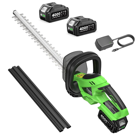 22 Inch Cordless Hedge Trimmer With Dual Action Blades Beefy 20V Power Two 4.0Ah Batteries Lightweight Handheld Shrub Cutter