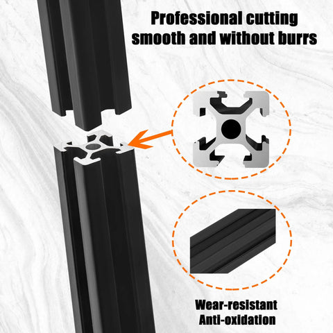 Close-up of 10 Pieces 15.7 Inch 2020 Aluminum Extrusion T Slot Rail European Standard Anodized Black showing T-slot detail.