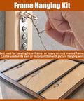 Heavy Duty Picture Hanging Hooks Set 12 Pcs D Ring Wall Hangers for Frames Mirrors and Canvas Art Stainless Steel Bulk Hardware Includes 48 Screws and Bubble Level for Easy Gallery Wall Mounting, D-ring on wood frame