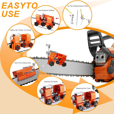 Portable Chainsaw Sharpening Kit With Five Sharpening Heads Hand Crank Jig For 4 To 22 Inch Chainsaws Gloves And Brush Easy Setup