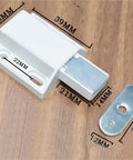 Magnetic Push Latch Cabinet Hardware with Push to Open Touch Lock, shown with measurements, metal construction.