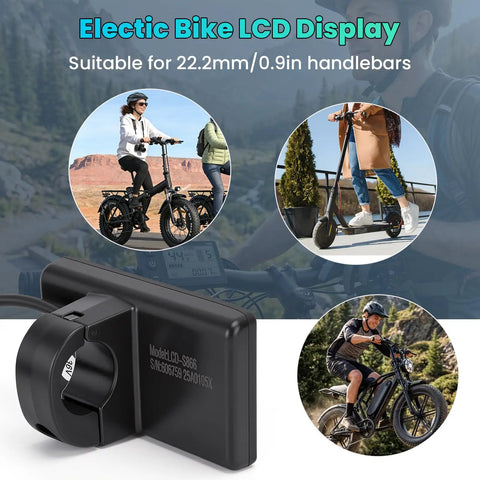 Universal LCD Electric Bike Display With Speedometer And Odometer For 24V 36V 48V E Bikes And Scooters Easy Plug And Play Control Panel 0.9 Inch Handlebar Mount Black Ride Ready