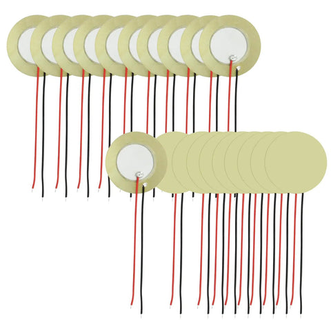 Twenty Piezo Discs Transducers 27mm with 3.94 inch leads and 100mm cables made of durable brass and ceramic for DIY projects