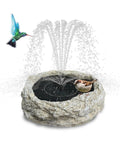 Solar Powered Bird Bath Fountain With Five Nozzles, Resin Granite Rock Look, Outdoor Garden Water Feature, attracts birds