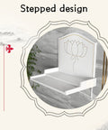White wall mounted Buddha altar shelf with lotus carving and metal brackets for home meditation and prayer, space saving design.