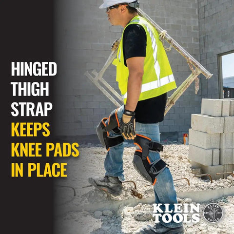 Worker wearing Heavy Duty Hinged Knee Pads With Gel Foam Cushioning For All Day Comfort And Stability, large protective surface
