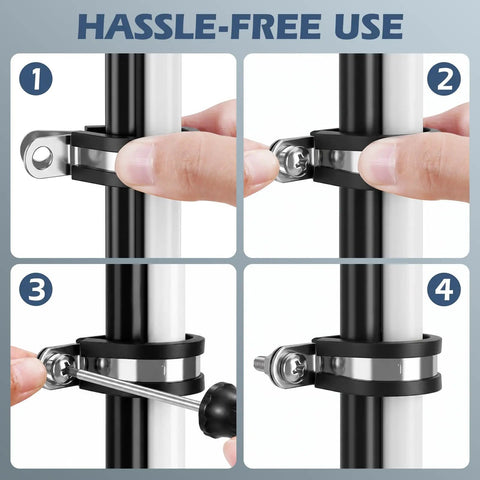 Step-by-step installation of 20 Pack One Half Inch And 1 Inch Cable Clamps Kit 304 Stainless Steel Rubber Cushioned Clips for pipe