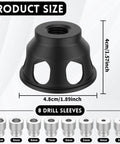90 Degree Drill Guide And Doweling Jig For Precision Woodworking with aluminum alloy body, 8 drill sleeves, 3 to 10 mm sizes.
