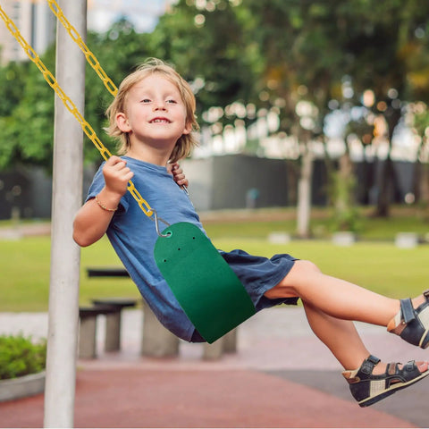 Child on Two Pack Outdoor Swing Set For Kids And Adults With Hooks And Chains Included Durable EVA Seats Easy Assembly