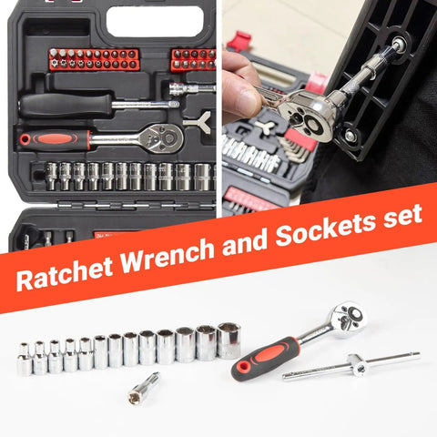 132 Piece Home And Auto Repair Tool Set With Sturdy Toolbox Case Driver Handle Socket Wrench Hex Keys And Screwdriver Bits